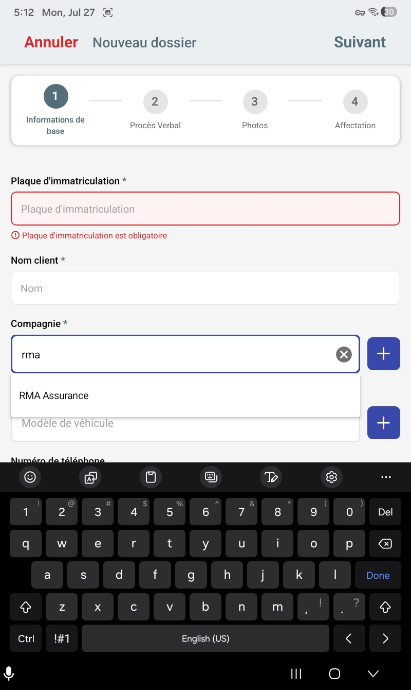 App mobile — détails dossier